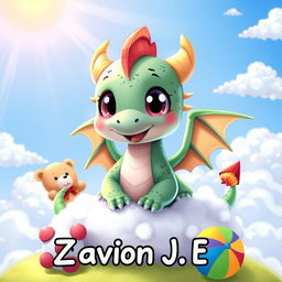 A cute cartoon baby dragon named Zavion J