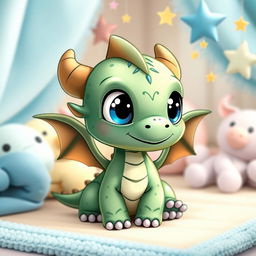 A cute, cartoon-style baby dragon named Zavion Josetkai Eizel, aged one month