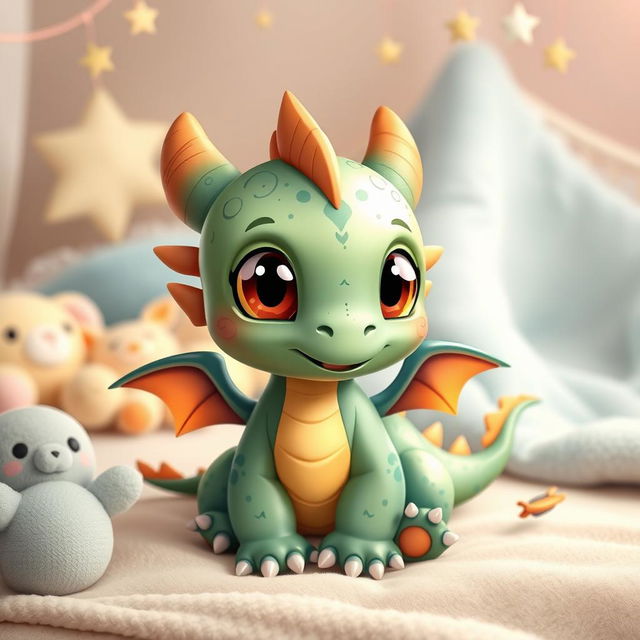 A cute, cartoon-style baby dragon named Zavion Josetkai Eizel, aged one month