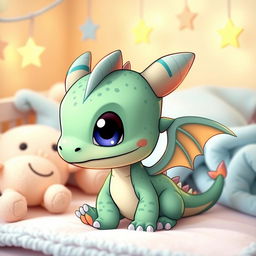 A cute, cartoon-style baby dragon named Zavion Josetkai Eizel, aged one month