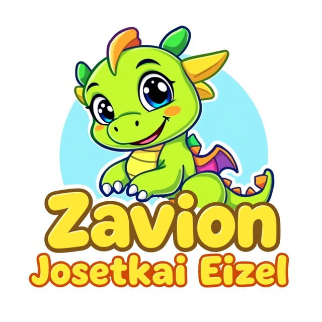 A whimsical and playful cartoon logo featuring a cute, one-month-old baby dragon named Zavion Josetkai Eizel