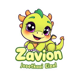 A whimsical and playful cartoon logo featuring a cute, one-month-old baby dragon named Zavion Josetkai Eizel