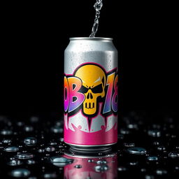 A soda can featuring striking graffiti art, prominently displaying the bold letters 'GOBER168' in a vibrant style across the can