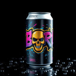 A soda can featuring striking graffiti art, prominently displaying the bold letters 'GOBER168' in a vibrant style across the can