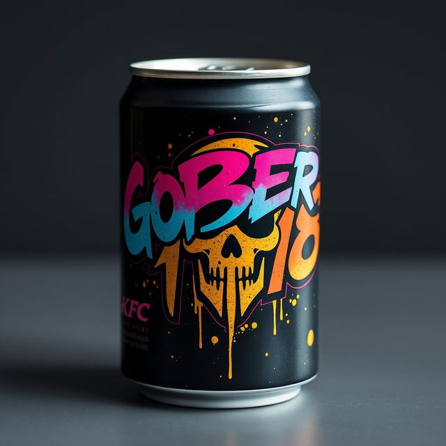 A close-up of a KFC can featuring vibrant, eye-catching graffiti reading 'GOBER168' in bold, artistic letters