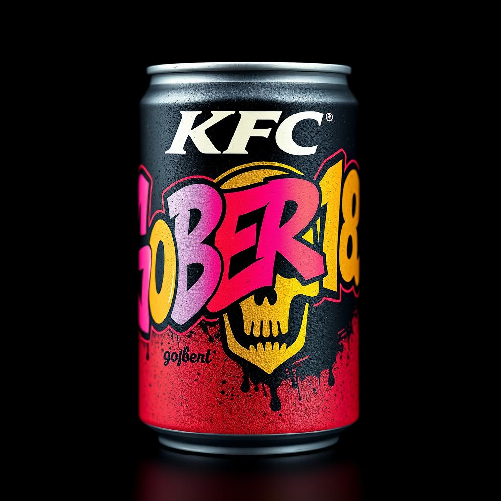 A close-up of a KFC can featuring vibrant, eye-catching graffiti reading 'GOBER168' in bold, artistic letters