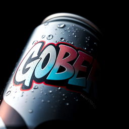 A close-up view of a soda can featuring graffiti-style lettering that reads "GOBER168" artistically displayed on the front
