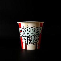 A KFC bucket with vivid graffiti featuring the text 'GOBER168' artistically spray-painted on the side