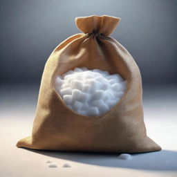 A hyper-realistic digital art piece depicts a sack of sugar