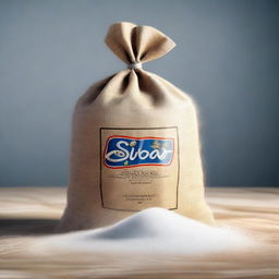 A hyper-realistic digital art piece depicts a sack of sugar