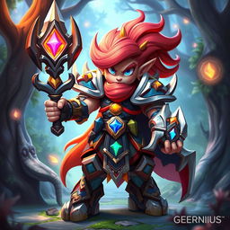 A fantastical champion character in the style of League of Legends, featuring a dynamic and colorful 3D design
