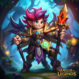 A fantastical champion character in the style of League of Legends, featuring a dynamic and colorful 3D design