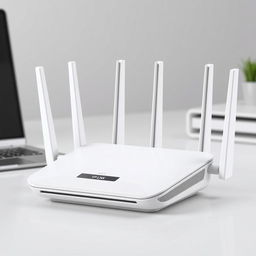 A futuristic router design inspired by TP-Link, featuring a compact and modern structure with clean lines and a solid matte finish