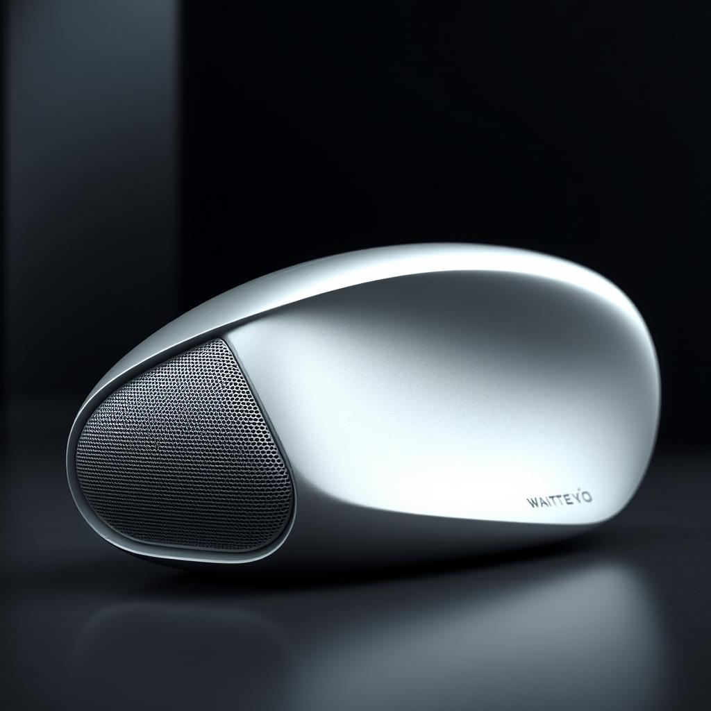 A sleek, futuristic speaker design featuring smooth contours and a minimalist aesthetic