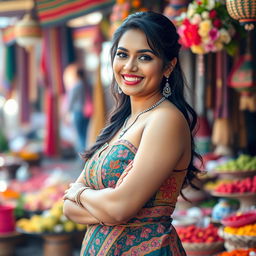 A stunning portrait of a confident Indian woman, celebrating her curves and vibrant cultural heritage