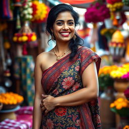 A stunning portrait of a confident Indian woman, celebrating her curves and vibrant cultural heritage