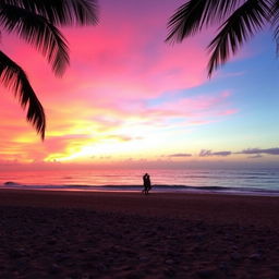 A stunning sunset over a serene ocean, with vibrant pink and orange hues filling the sky