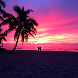 A stunning sunset over a serene ocean, with vibrant pink and orange hues filling the sky
