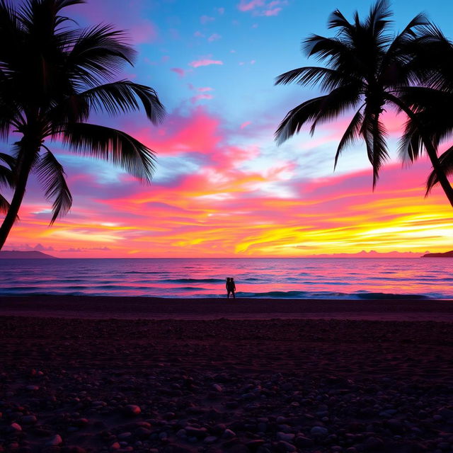 A stunning sunset over a serene ocean, with vibrant pink and orange hues filling the sky