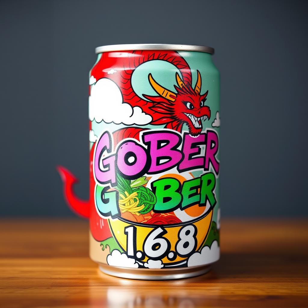 A vibrant ramen bowl can with graffiti style lettering that says "GOBER 1