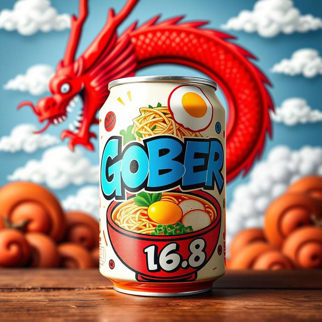 A vibrant ramen bowl can with graffiti style lettering that says "GOBER 1