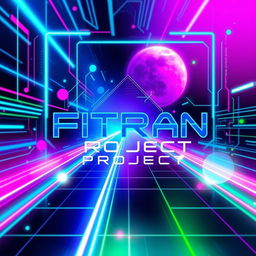 An eye-catching album cover for a band called 'FITRAN PROJECT', featuring a vibrant electronic music theme