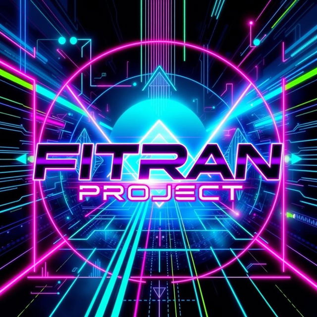 An eye-catching album cover for a band called 'FITRAN PROJECT', featuring a vibrant electronic music theme