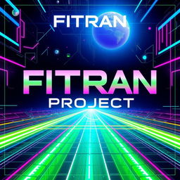 An eye-catching album cover for a band called 'FITRAN PROJECT', featuring a vibrant electronic music theme