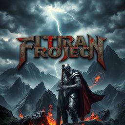 A striking metal album cover for the band 'FITRAN PROJECK', showcasing a dark and powerful aesthetic