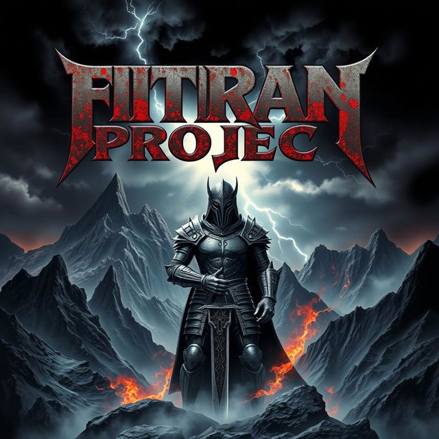 A striking metal album cover for the band 'FITRAN PROJECK', showcasing a dark and powerful aesthetic