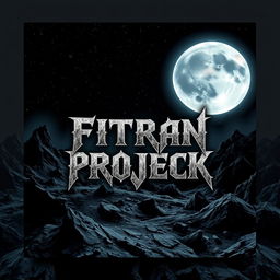 An album cover design for a metal band named 'FITRAN PROJECK', featuring a dramatic landscape that includes elements of earth and the moon