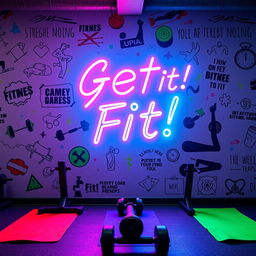 A dynamic gym wall design featuring a vibrant and inspiring mural that showcases fitness-related themes such as strength, movement, and energy