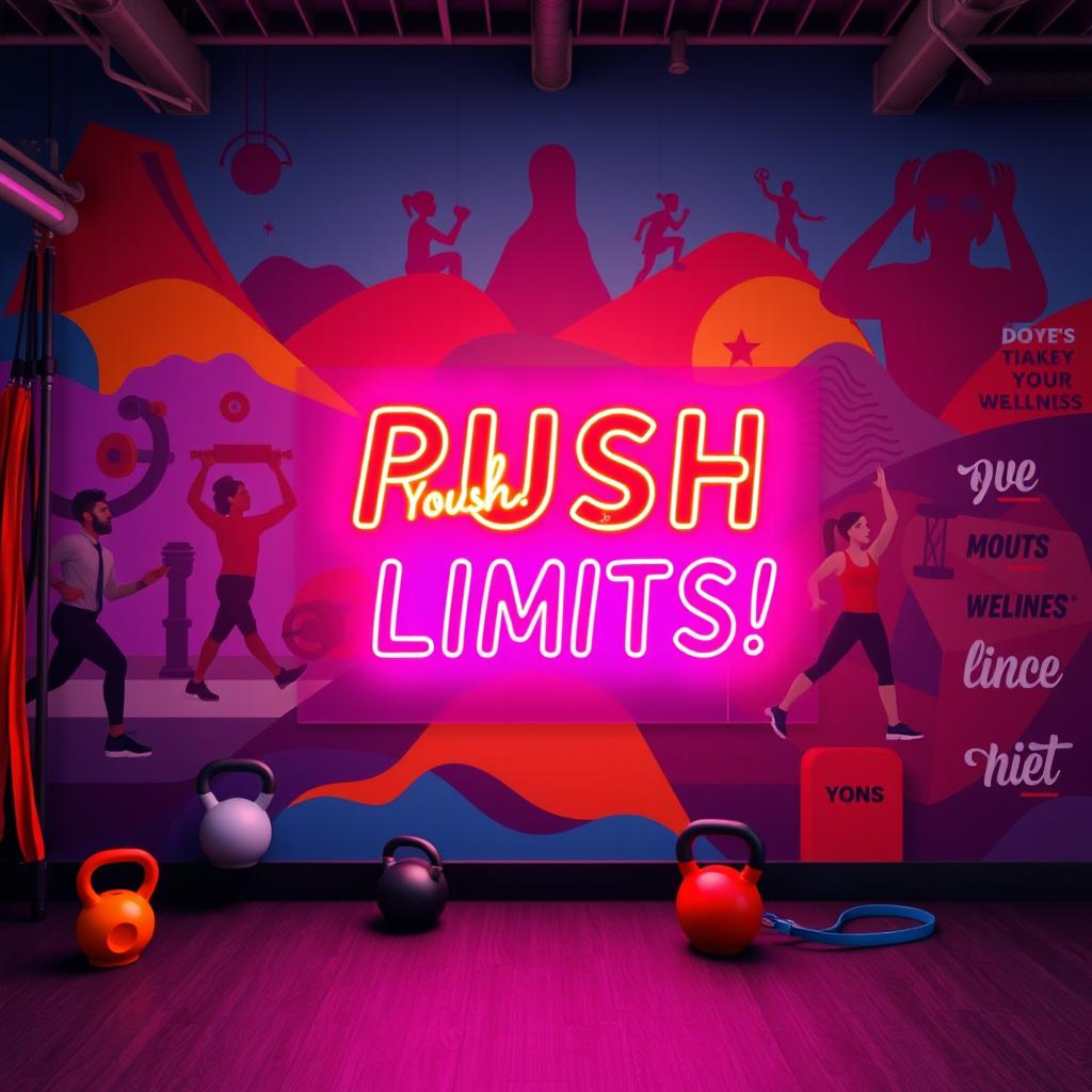 A vibrant gym wall design showcasing a striking mural that embodies the spirit of fitness and wellness