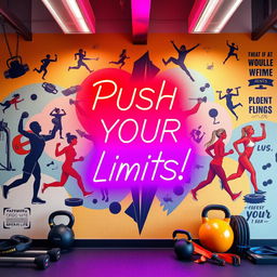 A vibrant gym wall design showcasing a striking mural that embodies the spirit of fitness and wellness