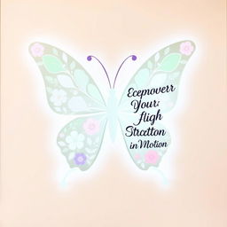 A creative butterfly sign design specifically tailored for a women's fitness club, featuring an elegant butterfly silhouette composed of floral and geometric patterns in soft pastels like lavender, mint green, and blush pink