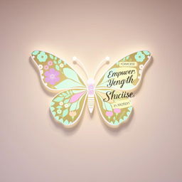 A creative butterfly sign design specifically tailored for a women's fitness club, featuring an elegant butterfly silhouette composed of floral and geometric patterns in soft pastels like lavender, mint green, and blush pink