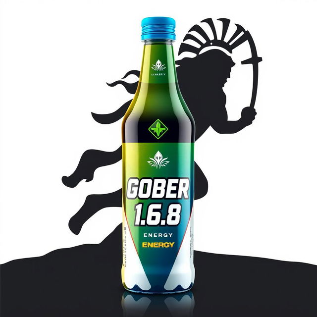 A vibrant and striking energy bottle design prominently featuring the logo 'GOBER 1