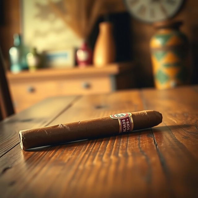 A rustic wooden table featuring a single Backwoods cigar pack lying on its side