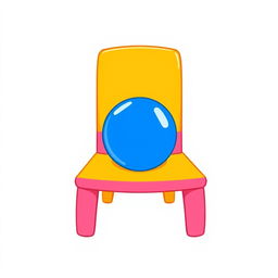 A simple and colorful clipart illustration featuring a bright blue ball located between two stylized chairs