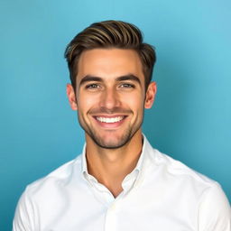 A portrait of a stylish adult male wearing a crisp, white dress shirt