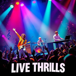 A vibrant and dynamic music concert poster featuring a lively band performing on stage