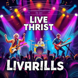 A vibrant and dynamic music concert poster featuring a lively band performing on stage