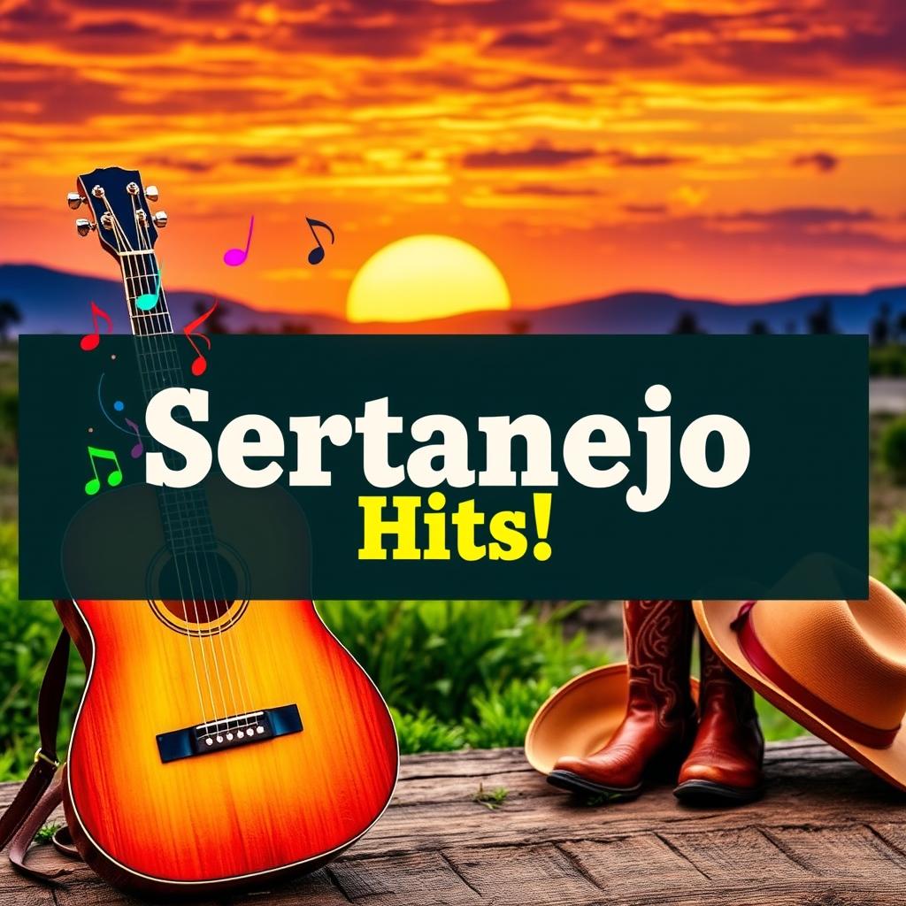 A vibrant and engaging YouTube thumbnail focused on sertanejo music