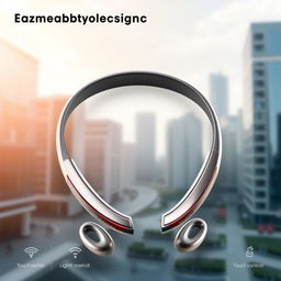 A futuristic design for slim neckband earphones, showcasing an uncommon and innovative aesthetic