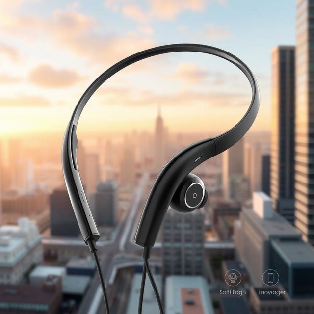 A futuristic design for slim neckband earphones, showcasing an uncommon and innovative aesthetic