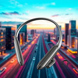 A futuristic design for slim neckband earphones, showcasing an uncommon and innovative aesthetic