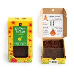 Design a creative and eco-friendly packaging concept for saffron that allows consumers to cultivate their own saffron