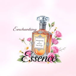 A beautifully designed perfume poster featuring an elegant bottle of fragrance