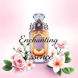 A beautifully designed perfume poster featuring an elegant bottle of fragrance