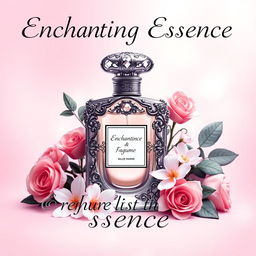 A beautifully designed perfume poster featuring an elegant bottle of fragrance